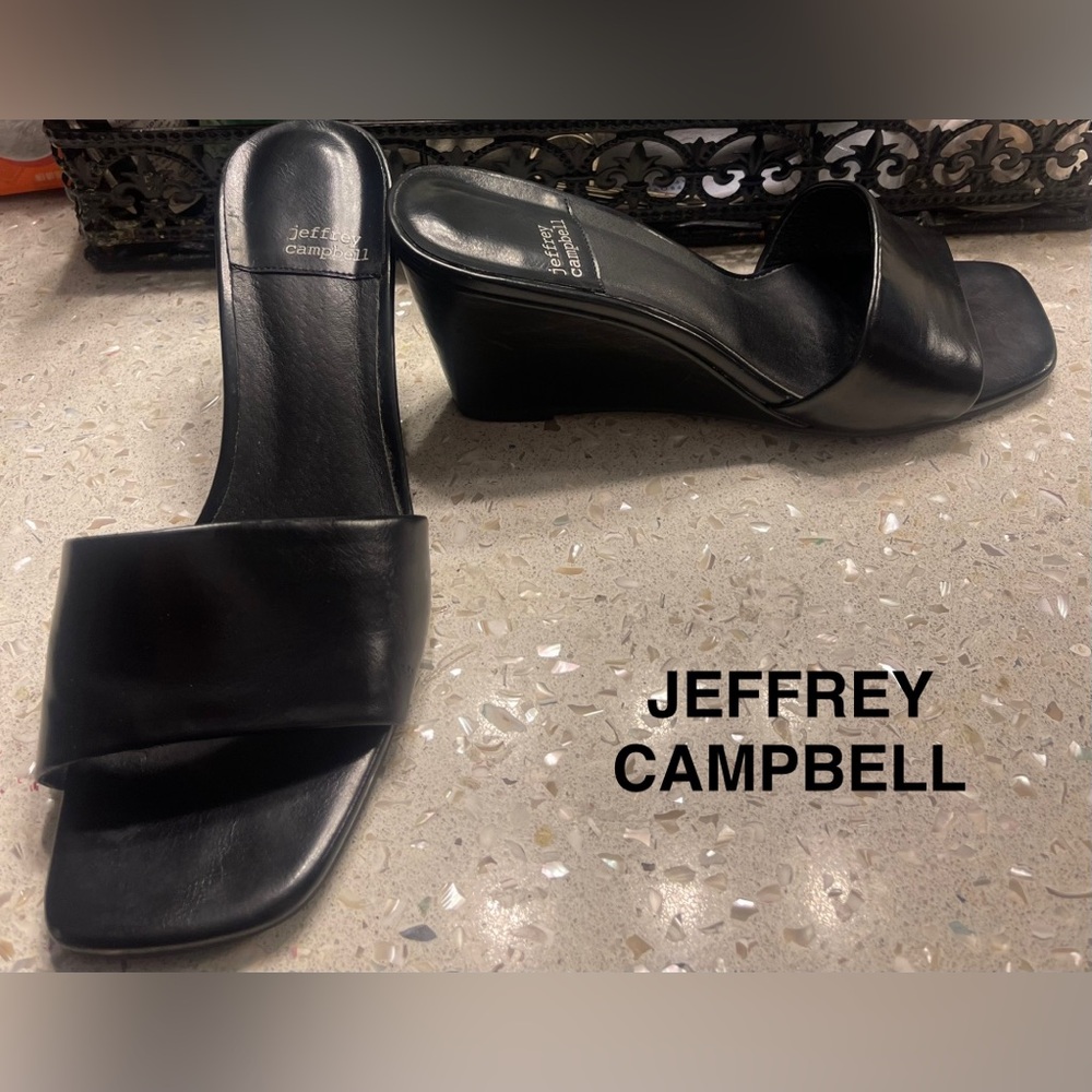 Jeffrey Campbell Black Wedge Sandals 8